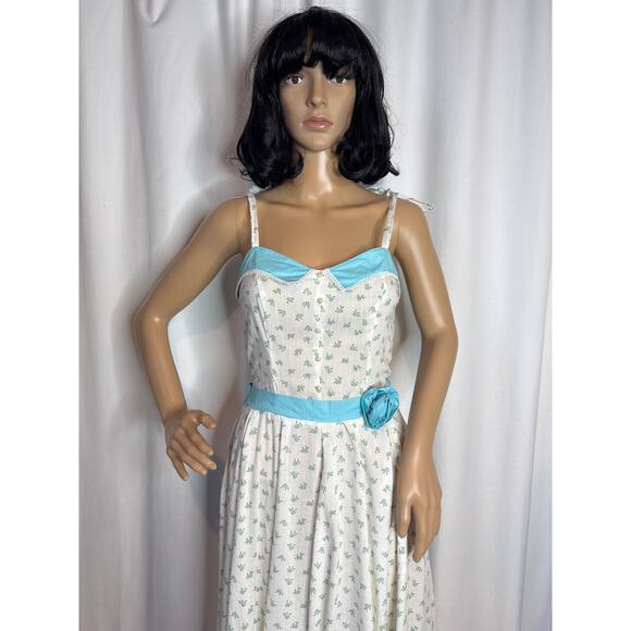 Vintage 60's spring meadow dress in white & blue froral circular XS - Picture 9 of 14